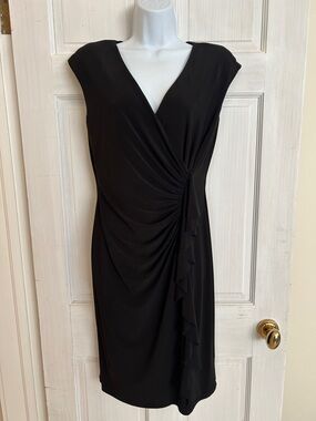 American Living Black V-Neck Ruched Midi Dress
